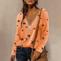 Ризи с дълъг ръкав за жени модерни жени модни ципове с дълъг ръкав с дълъг ръкав от печат на блуза тениски върхове оранжево xxl