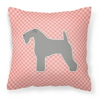 Kerry Blue Terrier Checkerboard Розова тъкан Декоративна възглавница