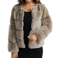 Жените Плюс размер кратко палто топло кожено яке дълъг ръкав Връхни дрехи палто каки хл