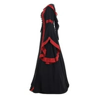 Apepal жени Хелоуин ретро качулка с дълъг ръкав с ръкав с ръкав тънък рокля черна xl