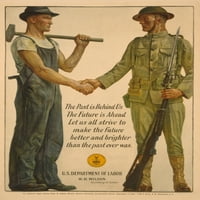 Плакат за световна война за солидарност между пощенските и работници. 1918. Плакатът чете история