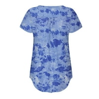 Блузи за жени Подарък за дъщеря жени плюс размер V-образно деколте за печат за печат с къс ръкав тениска тениска блуза сини ризи с къс ръкав за жени