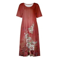 Apepal Summer Dress Женски летен ежедневен моден отпечатан къс ръкав кръгла джобна рокля на врата