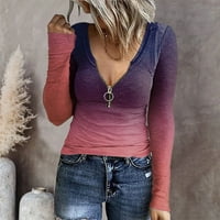 Отстъпка модни ризи за жени уютни ежедневни тънки суичър zip v-образно пуловер