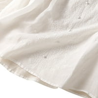 Beiwei жени Небрежни бутони с дълъг ръкав декор ретро тениска дами солиден цвят ежедневна тениска бяла m