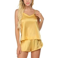 Baqcunre пижама за жени комплект пижама пижама бельо комплект нощни дрехи дамски къси панталони сатен комплект ками копринени пижами за жени жълти xl
