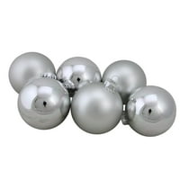 6-парче лъскава и матирана Сребърна стъклена топка Коледен орнамент комплект 3.25