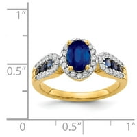14k жълто златово пръстен лента Gemstone Sapphire Oval Blue Round Diamond