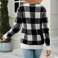 Женски жилетка Sweaterwinter плетен кариран печат Crewneck Loose Pullover пуловер