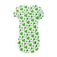 Ризи за женски женски ден на Свети Патрик Флорален принт Небрежна тениска с къс ръкав на живо бутон TOP тъмнозелен m