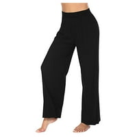 Pxiakgy йога панталони дамски ежедневни плътни цветове удобни пижами широки панталони за крака дълги йога панталони черно + xxl
