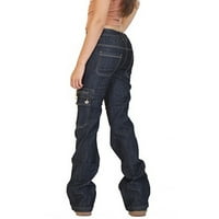 Жени товарни бойни дънкови дънки дами ежедневни панталони с джобни панталони