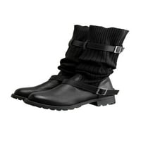 Wooklow Women Sock Boots Небрежно коляно високо издърпване на зимните обувки Женски комфортни обувки еластична катарама за катарама анти плъзгане черно 6,5