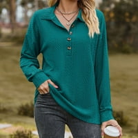 Fjofpr дамски върхове ризи с дълъг ръкав за жени v шия солиден цвят копчета върхове дами ежедневни дишащи свободни годни пуловер тениски блуза