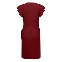 Рокли за жени Himiway Women's Vintage Wrap Ress V-Neck Ruffle Luse Skinny Midi Dress Wine XL