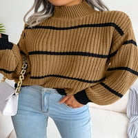Жени свободни плетени пуловер ивици с дълъг ръкав пуловер пролет есен макетни джъмпери на врата улични дрехи