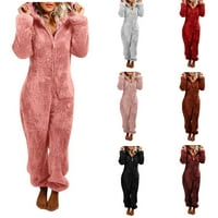 Пижами гащеризони за жени ежедневни Плюс размер, клирънс Продажба жени дълъг ръкав Качулати гащеризон Пижами ежедневни зимни топло Ромпе спално облекло Розово ХХ?