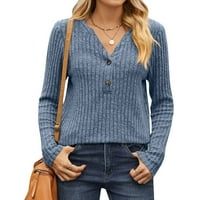 Пуловер usmixi за жени дамски пуловер върхове моден бутон нагоре v врат мек уютен плетен оребрен пуловер пуловер зима дълъг ръкав твърд ежедневен пуловер върхове прос