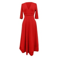 Дамска лятна рокля червена полиестерна личност твърда цветна рокля прост и изискан дизайн, подходящ за всички случаи xl