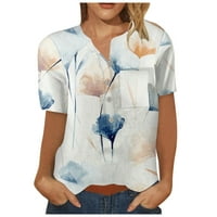 Apepal дамски флорални ризи за печат облечени ежедневни блузи с къс ръкав v бутон за врата летни върхове многоцветни m