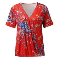 дамски v шия с къси ръкави върхове флорални принт върхове Модна хлабава тениска хлабава годна дамска летни ризи летни върхове за жени с къс ръкав
