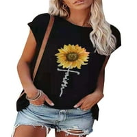VITMONA Женски летни слънчеви слънчеви колчета печат кръгла шия с къс ръкав ежедневни тениски върхове