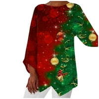 Тениски за жени Коледа пуловер флорален печат на врата с къс ръкав пулсира тениска топ тениска горна блуза