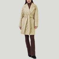 Жени зимно палто копче за ревера надолу яке Модни пухкави дрехи с джобове khaki m