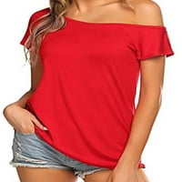 Хайт жени тениска наклонена врата летни върхове къс ръкав тениска ежедневен Тройник работа Плътен цвят туника блуза червено 5ХЛ