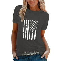 Женски тениски на тениските за независимост отпечатан тениска с къс ръкав о-шийни върхове Небрежна свободна линия дантела нагоре тънък тройник за ежедневно облекло отгоре