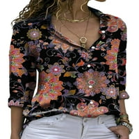 Жени флорални печатни върхове Дами ежедневни бутон надолу блузи с дълъг ръкав свободни тениски