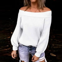 Ханас оглавява модните жени свободни от рамо твърд цвят пуловер блуза плетен пуловер бял л л