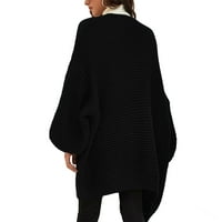 haxmnou жени ежедневни разхлабени плътни цветни плетени прежда пуловер със средна дължина кардиганско яке палто черно s