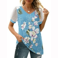 Fjofpr плюс размер дамски дрехи дамски летни тениски ежедневни V-образни дантелени ширини с къс ръкав блуза върхове