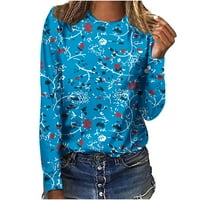 Elainilye модна дамска риза Графични щампи кръгли шия свободни върхове ежедневни тениски блуза с дълъг ръкав