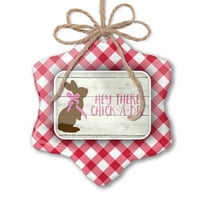 Коледен украшение Хей там Chick-A-Dee Rustic Chocolate Bunny Red Plaid Neonblond