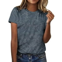 Floleo Women Print Summer Clearance ризи плюс размер кратък ръкав върхове кръг-деколте блузи свободни ежедневни тийнейджъри пуловер екипаж на екипаж