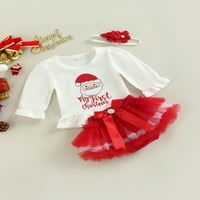 Sunisery Christmas Baby Girls Clothes Set Santa Letter Print Tops Tops и ежедневни мрежи Тълли шорти за глава на лентата за глава