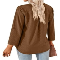 Lumento жени тениска солиден цвят тениска с яка безлика дами модни върхове свободен ръкав пуловер кафе l