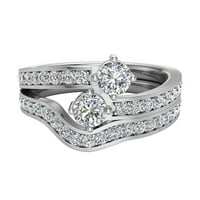 0. КТ двуцветен пръстен акцент диамантен сватбен комплект 14к Бяло Злато