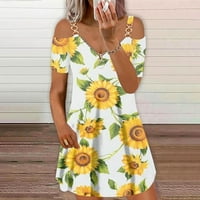 Рокли за жени флорални v-образни деколте A-line Mini Leisure рокля с къс ръкав жълт l