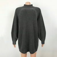 Палто за жени жени с дълъг sleeveturtlenec зима с висока талия пуловер рокля пуловер джъмпер женски пуловер палто сиво + s
