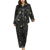 Жени копринени пижами комплект дълги ръкави дами сатен PJ комплекти бутон надолу пижама мека уютна печатна печатнала облекла s ~ xl дамски дрехи