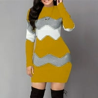 Дамски пуловери падат пуловери за жени жени Дамски двойни гърди фронт военен стил дълга рокля, жълта s