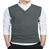 Мъжки жилетка пуловер В врата джъмпер върхове Плътен цвят плетени пуловери уютен пуловер без ръкави Светло сив ххл