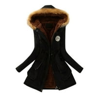 Pxiakgy зимни палта за жени зимни дамски топло палто яке с качулка тънка зимна палто на палто за жени черно + m