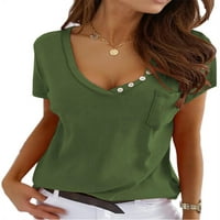 -Нек риза за женски бутони с твърд цвят с джоб
