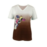 Daqian Clearance ризи за жени модна жена V-образно деколте с къс ръкав тениска летни флорални щампи блуза дамски плюс размер върхове Просвещение розово 8