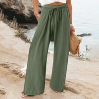 Панталони за женски панталон за небрежни разхлабени памучни ленени панталони с дълги панталони с джобове с джобове с джобове