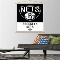 Бруклин Нетс - лого плакат за стена с магнитна рамка, 22.375 34